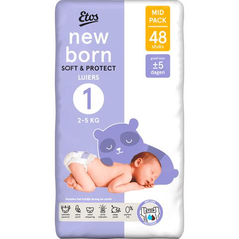 Etos Luiers Newborn Maat 1 2-5 kg Mid Pack 48 stuks