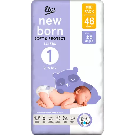 Etos Luiers Newborn Maat 1 2-5 kg Mid Pack 48 stuks
