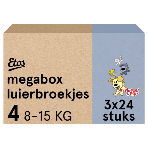 Etos Woezel & Pip Luierbroekjes Maxi Maat 4 8-15 kg Megabox 72 stuks