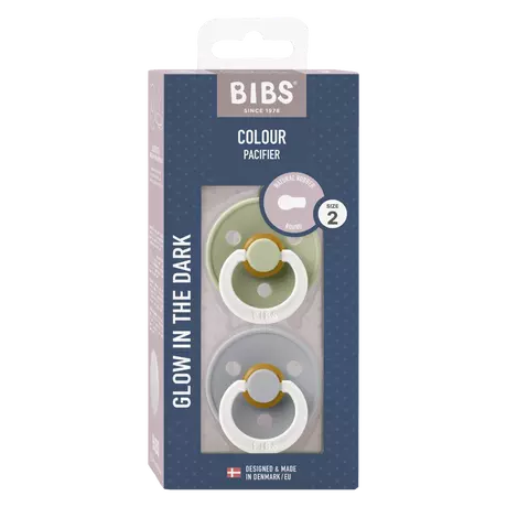 BIBS Glow In The Dark Fopspeen Rond Latex Maat 2 Sage/Cloud 2 stuks