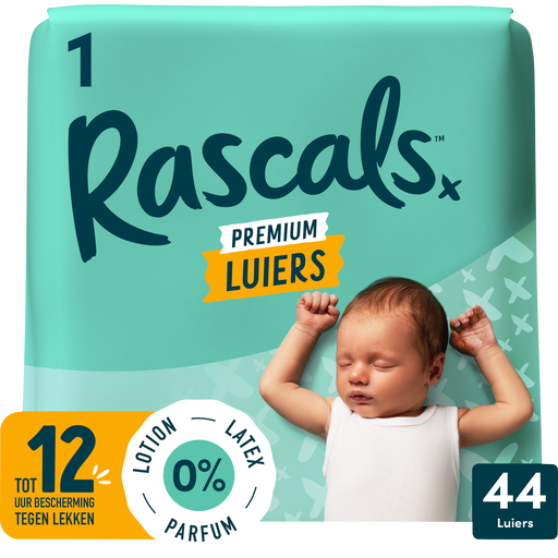 Rascals Premium Luiers Maat 1 3-5 KG 44 stuks