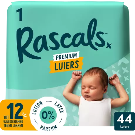 Rascals Premium Luiers Maat 1 3-5 KG 44 stuks
