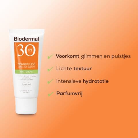 Biodermal Matterend Zonnefluïde Voor Het Gezicht SPF30 40 ML