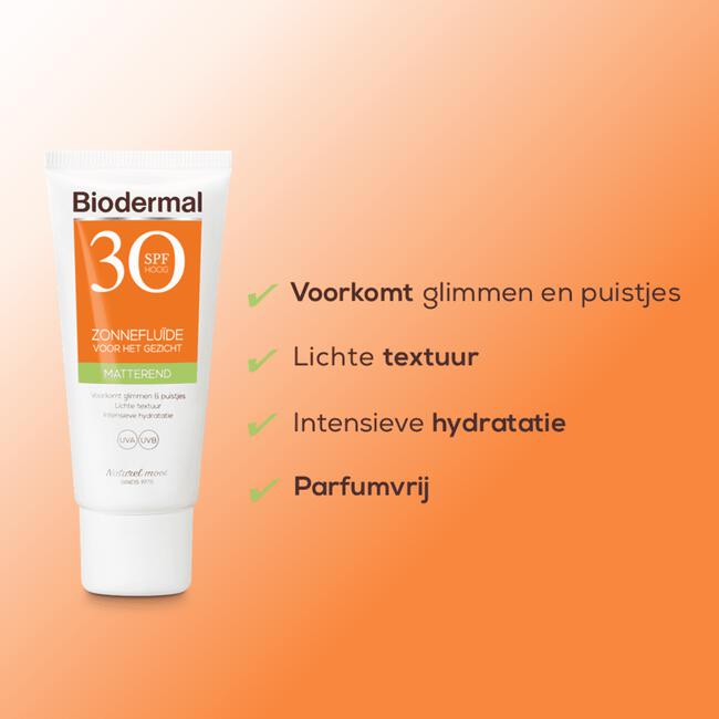 Biodermal Matterend Zonnefluïde Gezicht SPF30 40 ML