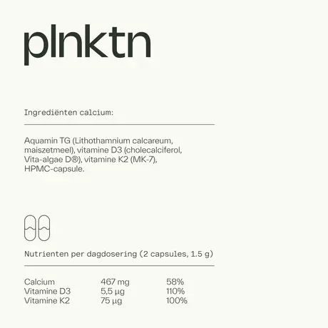 Plnktn Algen Calcium + Vitamine D3 + Vitamine K2 60 stuks