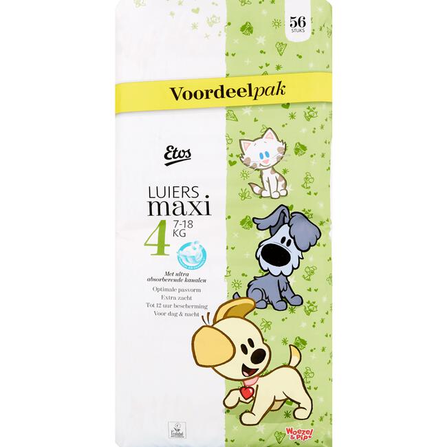 zondag Dicteren biologie Etos Woezel & Pip Luiers Maxi 4 7-18 kg Voordeelpak 56 stuks 56 EA | Etos