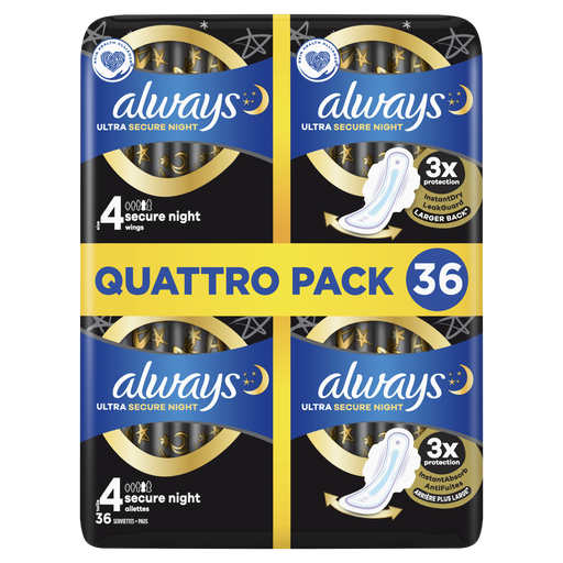 Always Maandverband Ultra Secure Night Wings Quatro Pack 36 stuks