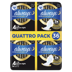 Always Maandverband Ultra Secure Night Wings Quatro Pack 36 stuks