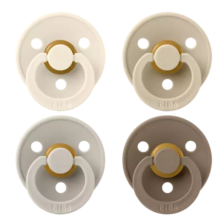 BIBS Colour Fopspeen Rond Latex Maat 2 Ivory/Sand/Vanilla/Dark 4 stuks