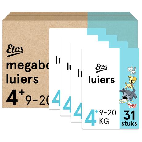 Etos Woezel & Pip Luiers Maxi+ Maat 4 9-20 kg Megabox 4x31 stuks