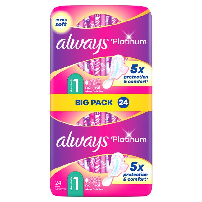 Always Platinum Maandverband Normal Met Vleugels 24 Stuks