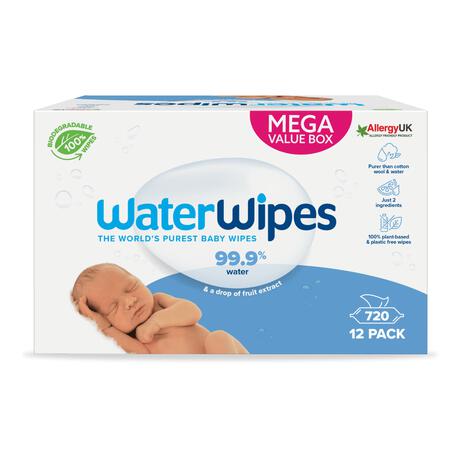 WaterWipes Billendoekjes Plasticvrij Gevoelige Huid Voordeeldoos 12x60 stuks