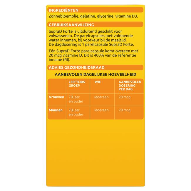 Supra D Forte, vitamine d voor sterke botten en spieren 100 parelcapsules