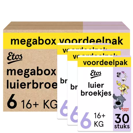 Etos Woezel & Pip Luierbroekjes Extra Large Maat 6 16+ kg Megabox 3x30 stuks