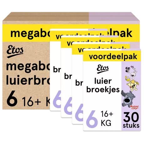 Etos Woezel & Pip Luierbroekjes Extra Large Maat 6 16+ kg Megabox Voordeelpak 120 stuks