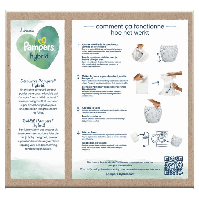 Pampers Harmonie Hybrid 1 Wasbare Luier + 15 Wegwerpbare Toplagen Normaal