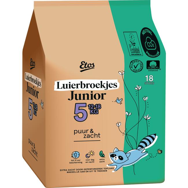 Etos Puur & Zacht Luierbroekjes Maat 5 Junior 12-18 kg 18 stuks