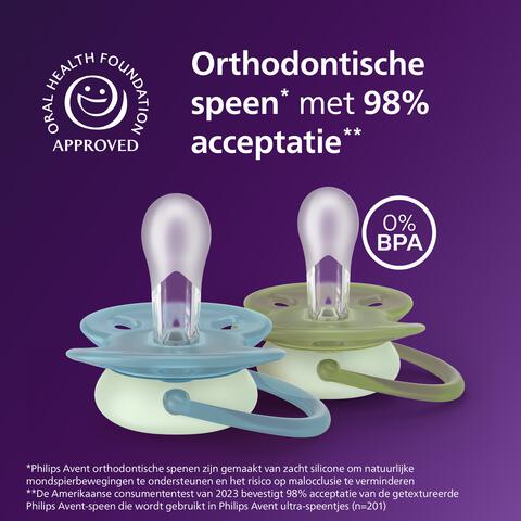 Philips Avent Fopspeen Ultra Soft Nighttime 18M+ SCF094/05 2 stuks