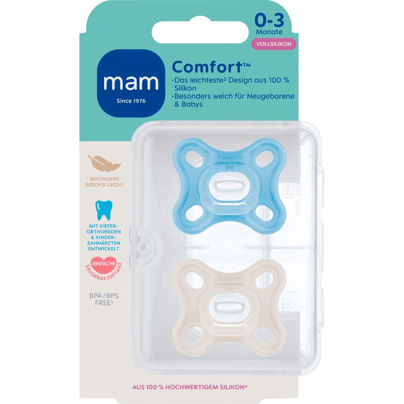 MAM Comfort Fopspeen 0-3 Maanden Blauw 2 stuks