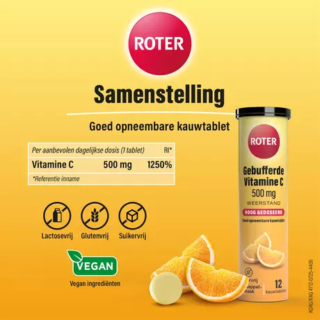 Roter Gebufferde Vitamine C 500 MG Suikervrij Kauwtabletten 24 stuks