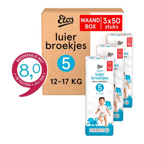 Etos Luierbroekjes Junior Maat 5 12-17 kg Maandbox 150 stuks