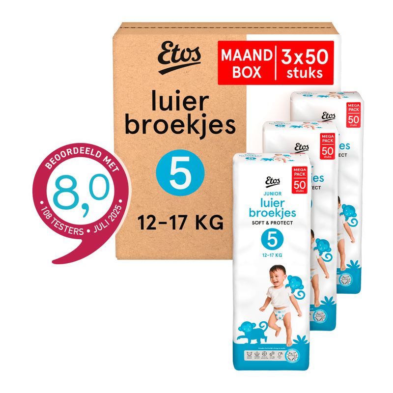 Etos Luierbroekjes Junior Maat 5 12-17 kg Maandbox 150 stuks
