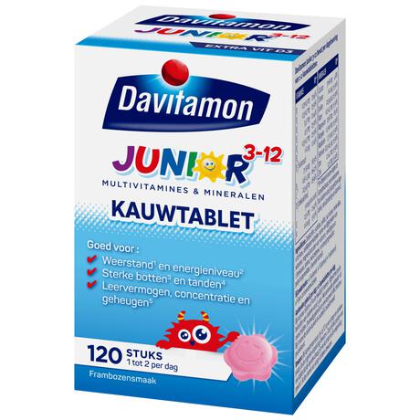 Davitamon Junior 3+ Multivitamine Kinderen Frambozensmaak 120 Kauwvitamines