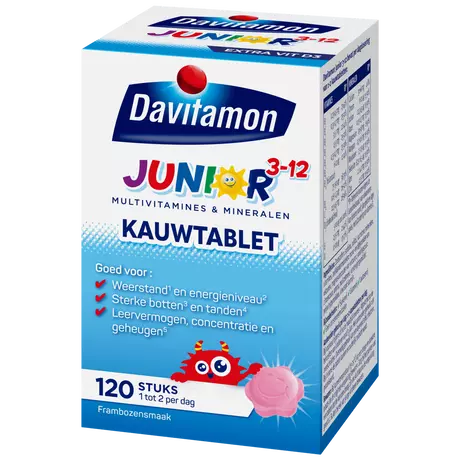 Davitamon Junior 3+ Kauwvitamines Kinderen Framboos 120 stuks