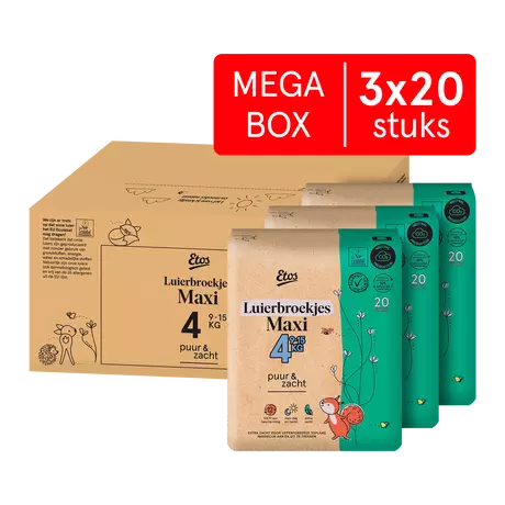 Etos Puur & Zacht Luierbroekjes Maxi Maat 4 9-15 kg Megabox 60 stuks