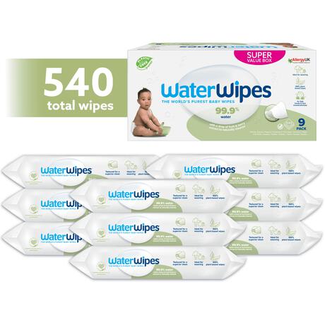 WaterWipes Snoetendoekjes Plasticvrij Gevoelige Huid Voordeeldoos 9x60