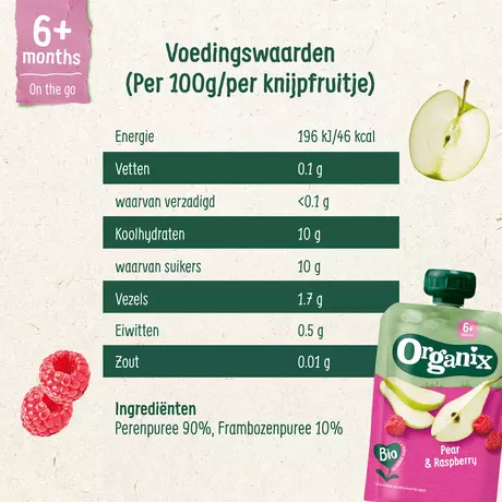 Organix Bio Knijpfruit Peer Framboos 6+ Maanden 100 gram