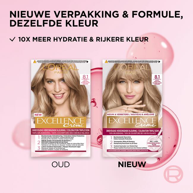 L'Oréal Paris Excellence Crème Verzorgende Crèmekleuring 8.1 Licht Asblond