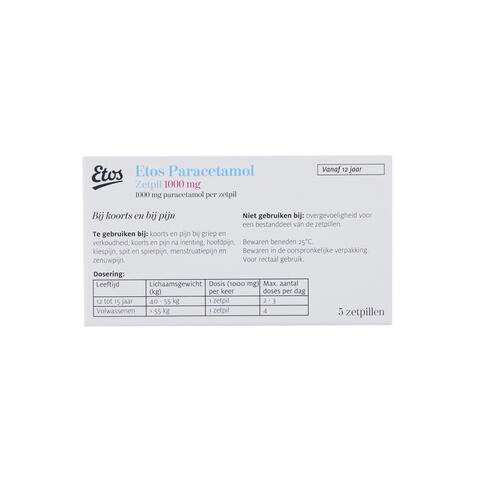 Etos Paracetamol 1000 MG Zetpil 5 stuks