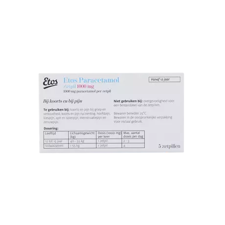 Etos Paracetamol 1000 MG Zetpil 5 stuks