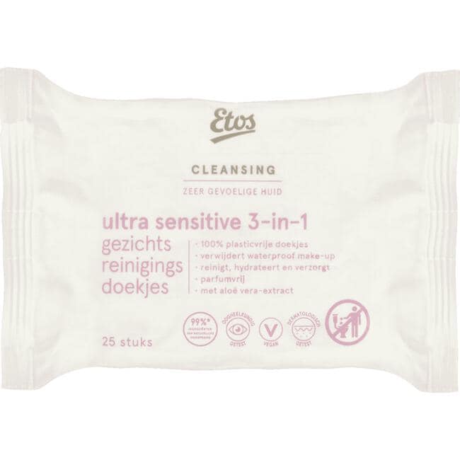 Etos Ultra Sensitive 3-in 1 Face Cleansing Wipes 25 stuks