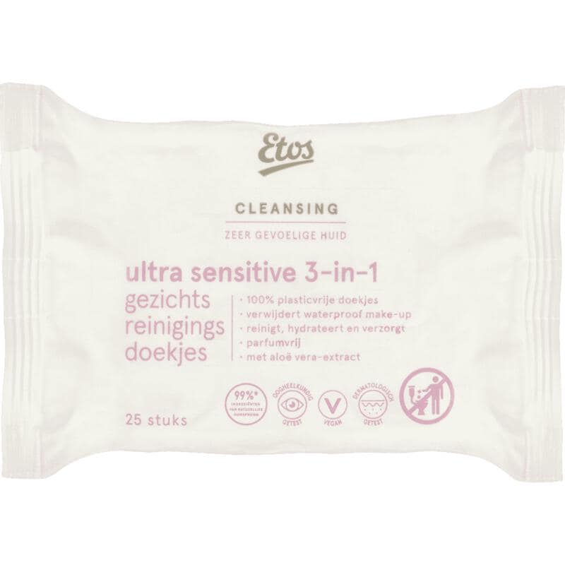 Etos Ultra Sensitive 3-in-1 Face Cleansing Wipes 25 stuks