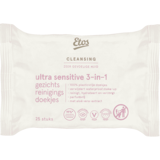Etos Ultra Sensitive 3-in-1 Face Cleansing Wipes 25 stuks