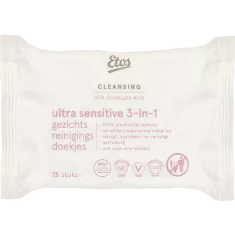 Etos Ultra Sensitive 3-in-1 Face Cleansing Wipes 25 stuks