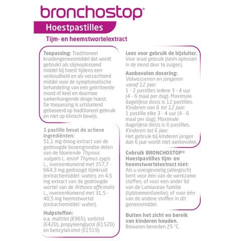 Bronchostop Hoestpastilles bij Vastzittende Hoest of Keelpijn 20 Stuks
