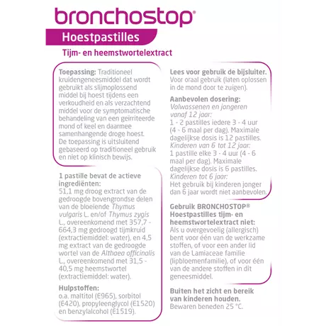 Bronchostop Vastzittende Hoest of Keelpijn Dragees 20 stuks