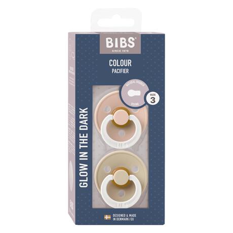 BIBS Glow in the dark Fopspeen Two Pack Natuurlijk Rubber Blush/Vanilla Maat 3