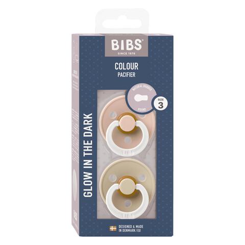 BIBS Glow in the dark Fopspeen Two Pack Natuurlijk Rubber Blush/Vanilla Maat 3