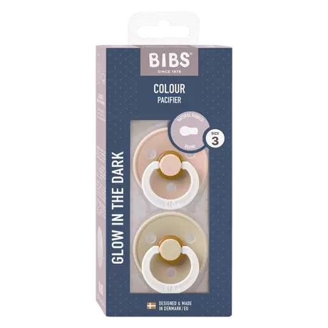 BIBS Glow In The Dark Fopspeen Rond Latex Maat 3 Blush/Vanilla 2 stuks