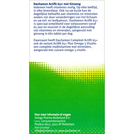 Davitamon Multivitamine Actifit 65+ Ginseng Tabeletten 70 stuks