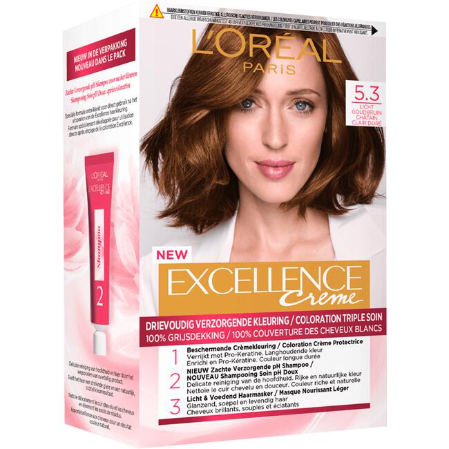 L'Oréal Paris Excellence Crème Verzorgende Crèmekleuring 5.3 Licht Goudbruin