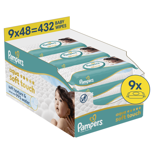 Pampers Aqua Soft Touch Billendoekjes 9x48 stuks