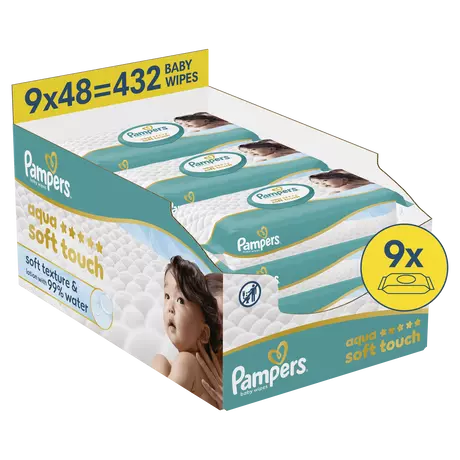 Pampers Aqua Soft Touch Billendoekjes 9x48 stuks