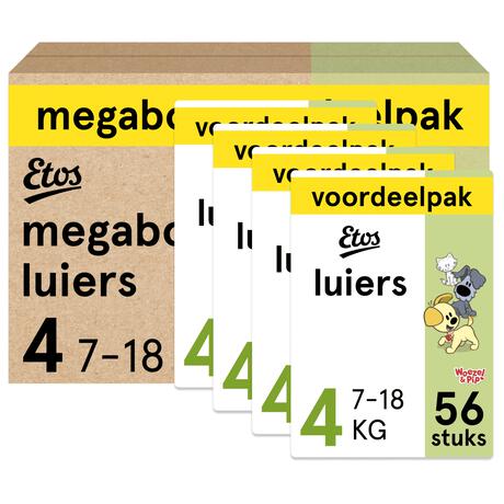 Etos Woezel & Pip Luiers Maxi  Maat 4 7-18 kg  Megabox 4x56 stuks
