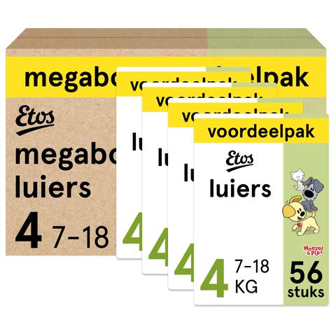 Etos Woezel & Pip Luiers Maxi  Maat 4 7-18 kg  Megabox 4x56 stuks