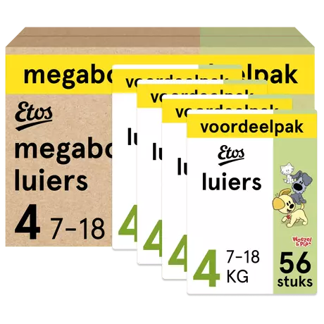 Etos Woezel & Pip Luiers Maxi Maat 4 7-18 kg Megabox 224  stuks